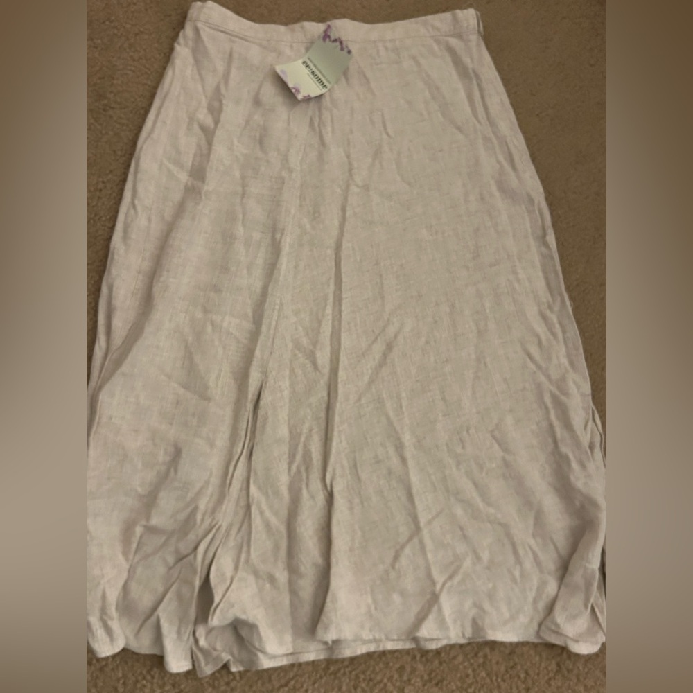 essome Linen cream Midi Skirt with split